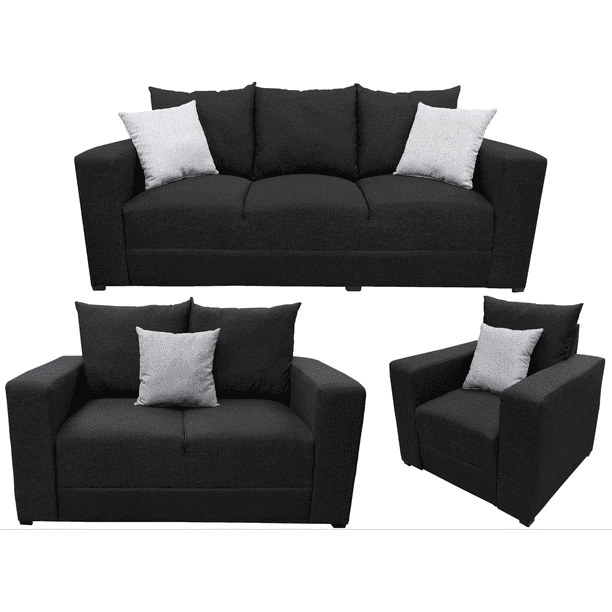 Sala Modular 3-2-1 El Bazar Store Miami Negro, Sofa, Love seat y sillón