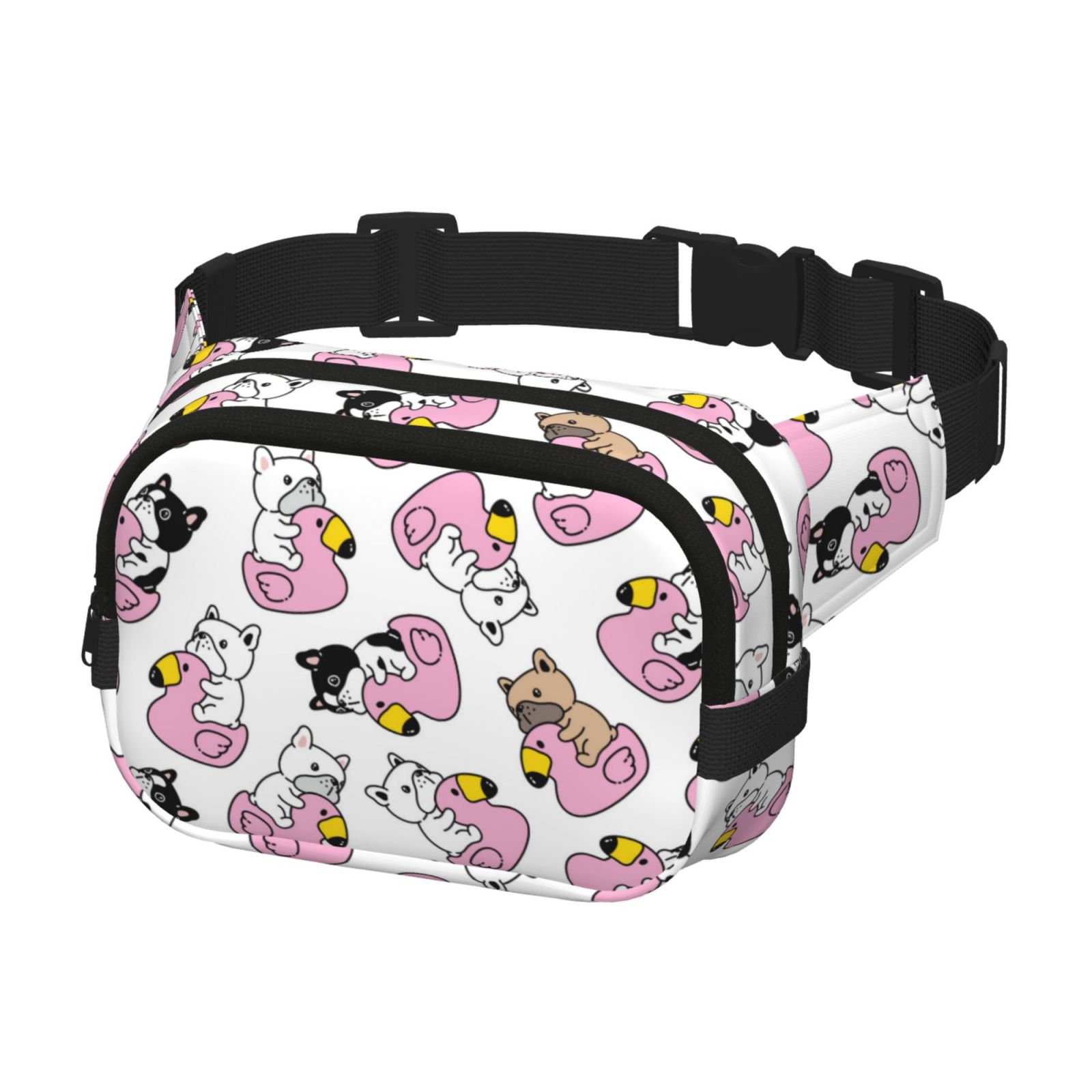 Picia French Bulldog Duck Print Square Double-Layer Waist Bag Mini Adjustable Waist Belt Bag Exercise Running Travel Hiking
