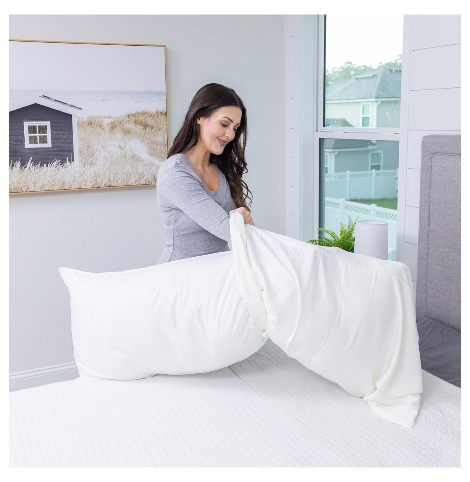 White Body Pillow XYT 20x72-Inch Goose Down For Bedroom Sleeping Full Body Support