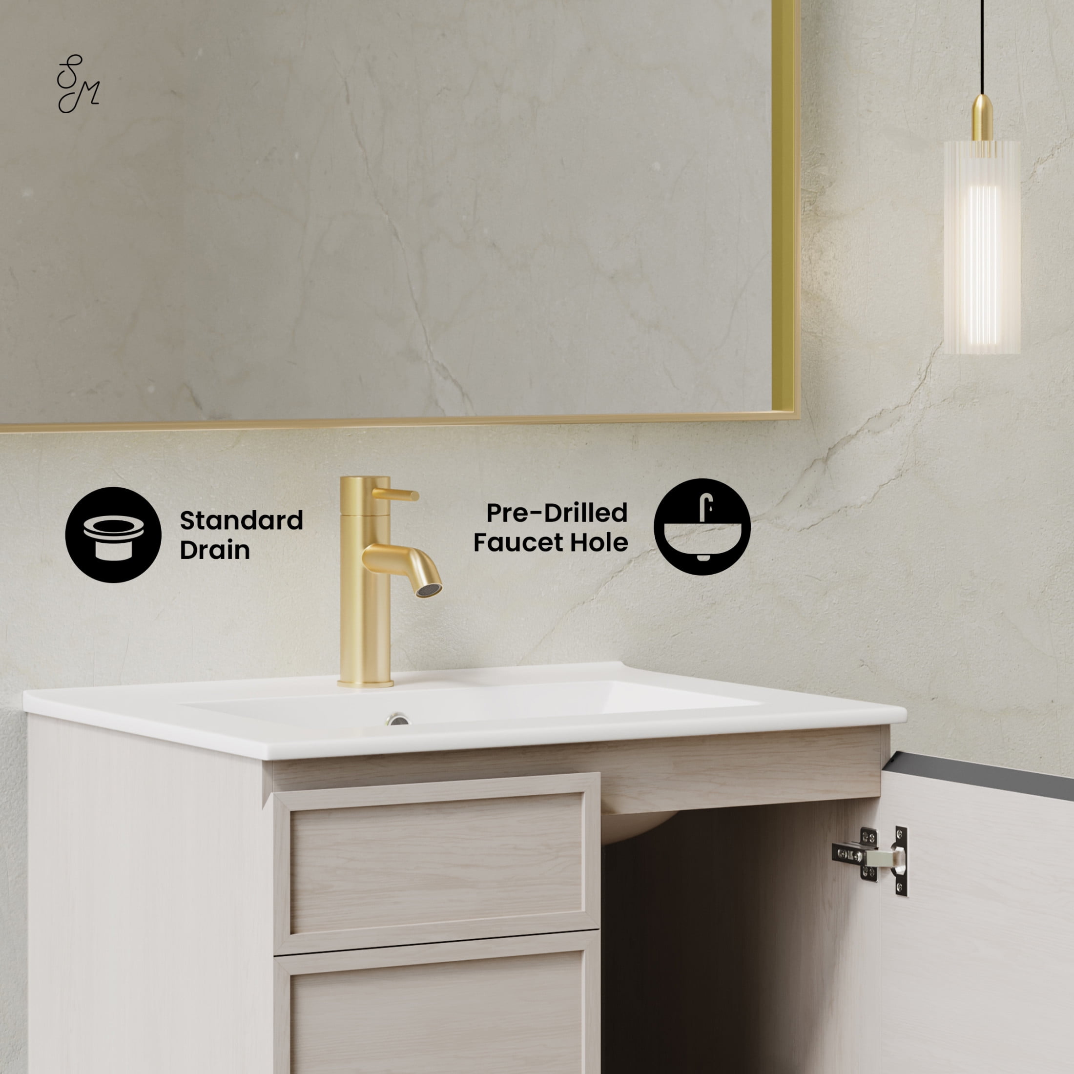 St. Tropez 24" Wall-Mounted Bathroom Vanity in White Oak with Sink Top