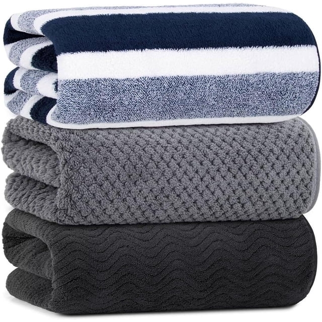 3 Pcs Juego De Toallas de Baño de Microfibra Suaves y Absorbentes, Secado Rápido para Uso en Hogar, Gimnasio o Viaje (Gris Oscuro + Azul Oscuro + Negro)