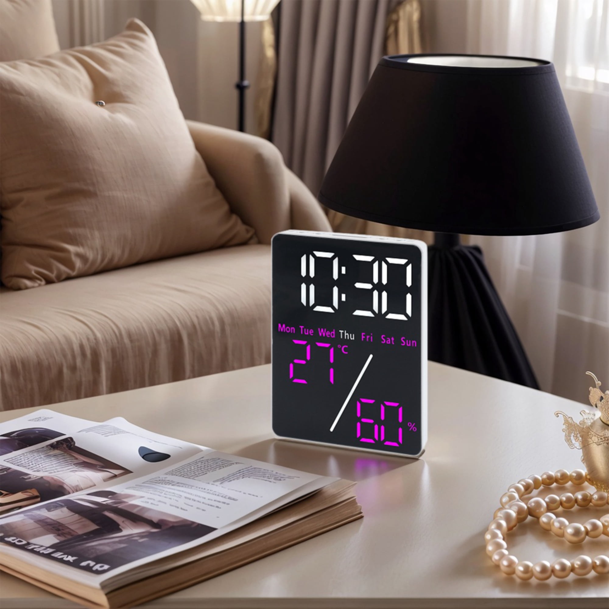 Unique Bargains LED Alarm Clock White Housing and Rose Red Light 3.5"L x 1.0"W x 4.7"H