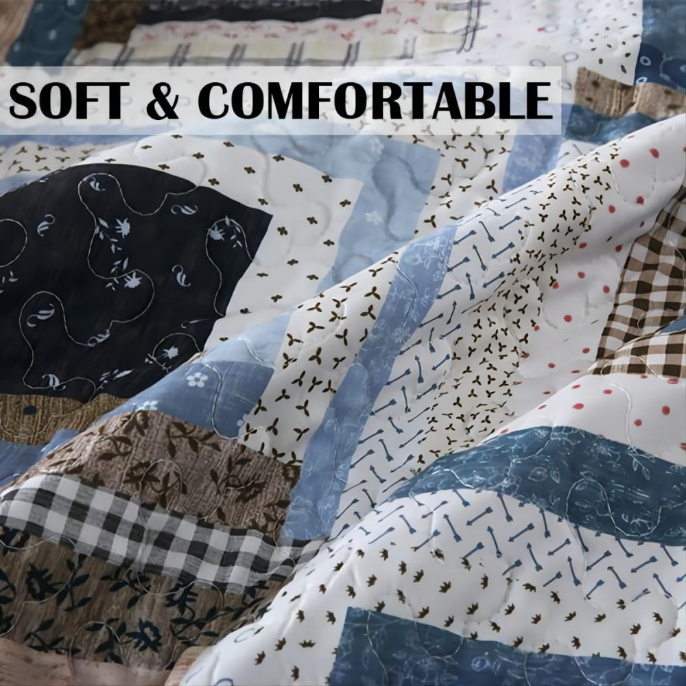 Queen Size Quilt Set, Greagle 3-Piece Soft Warm Lightweight Queen Size Summer Quilt Bedspread Machine Washable Bedding Set with 2-Piece Pillow Shams, 90x90 inch Plaid Print