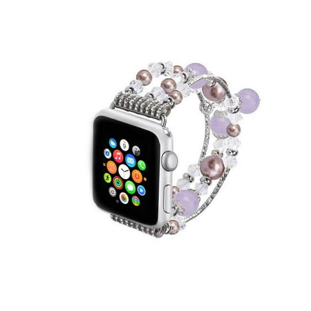 Jeweled Replacement - Jeweled Replacement Band for Apple Watch Series 1,2,&3-Silver and Purple 38MM