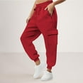 thumbnail image 4 of Sweatpants for Women Drawstring Elastic-Waist Pocket Solid Color Pants Casual Joggers Sweatpants,Pants for Women Red S, 4 of 6