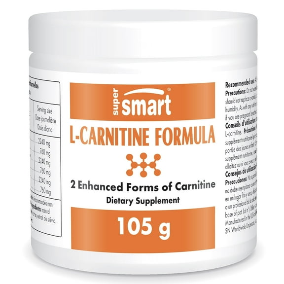 SuperSmart L-Carnitine Formula (Natural Lemon Flavor) - 2-in-1 with Acetyl L-Carnitine & L-Carnitine Tartrate Powder - Amino Acids Complex Supplement | Non-GMO & Gluten Free - 105 g