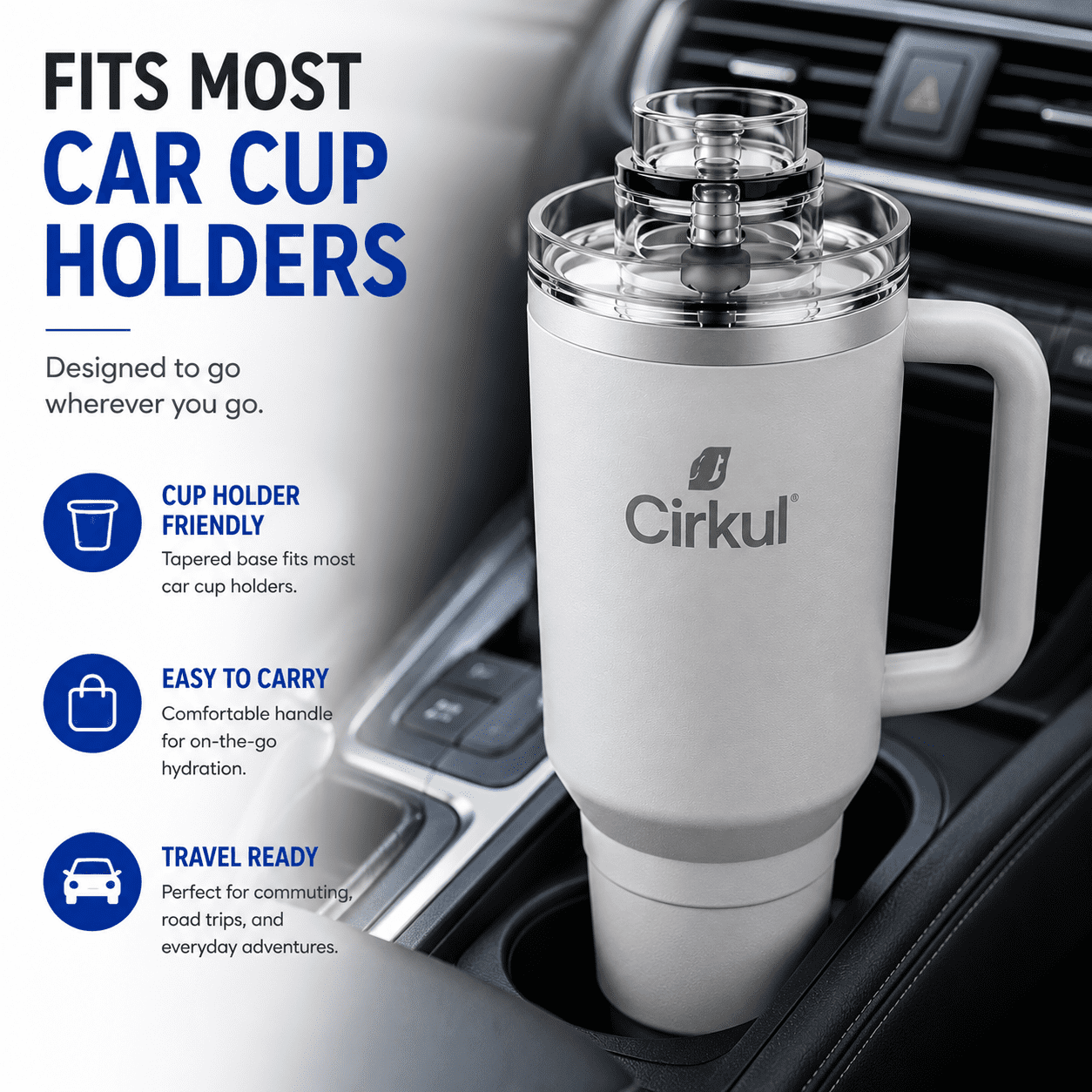 Cirkul 40oz. All-Day StrawSip Tumbler, Double-Wall Insulated Stainless Steel Tumbler with Handle, Light Gray