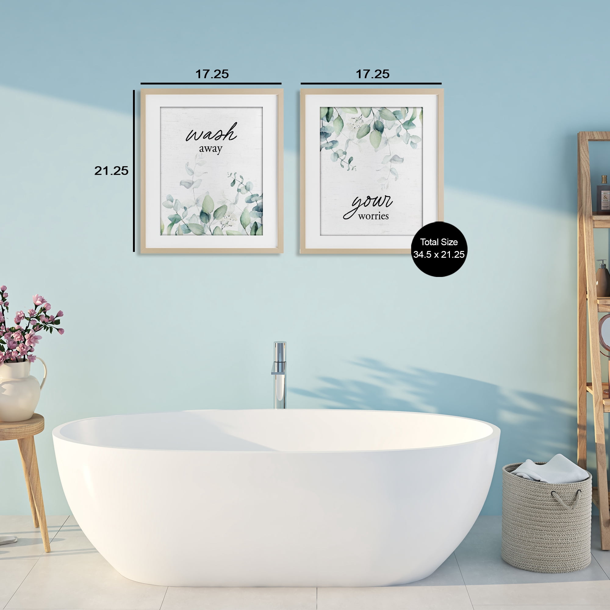 Wash Away Your Worries Leaves 2 Piece Birch Framed Print Under Glass Set, design by Lettered and Lined