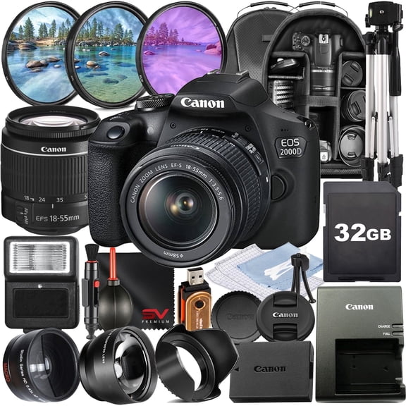 Canon EOS 2000D / Rebel T7 DSLR Camera with 18-55mm Zoom Lens   SanDisk 32GB Memory   Tripod   Backpack   SV Premium Accessory Bundle (International Version)