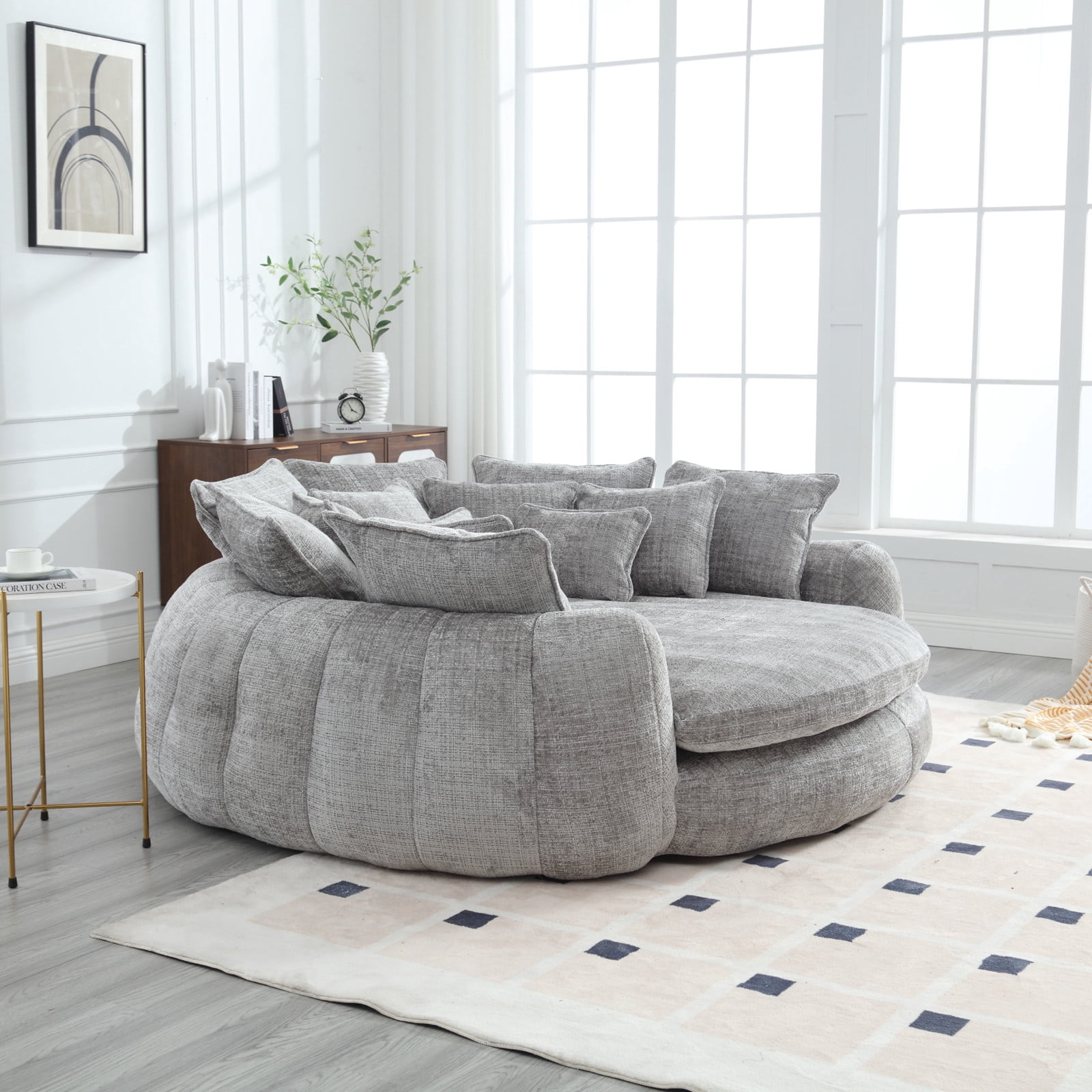 litvz 81.1in extra wide round boneless sofa oversized round chaise lounge comfy with 14 pillows for living room