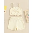 thumbnail image 2 of FEORJGP Kids Little Girl Ribbed Outfits 6M 12M 18M 2T 3T 4T Toddler Sleeveless Camisoles Bow Square Neck Vests Spaghetti Strap Cropped Tops Elastic Wan Cute Cool 2 Piece Set for Summer Daily, 2 of 7