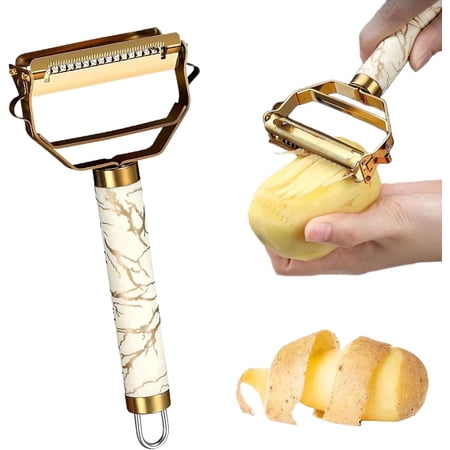 Tooumuba 3-in-1 Food Peeler, Stainless Steel Ergonomic Non-Slip Handle, Multi-functional, Gold, 1-Pack