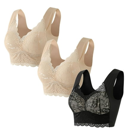 LLYWEY Comfy Bras for Women Clearance Cotton Bras Women Wirefree Ladies Balconette Bra Style-560 Women s Plus Extra Lift Bra Feature Adult Female Everyday Sports Bras Khaki 40B