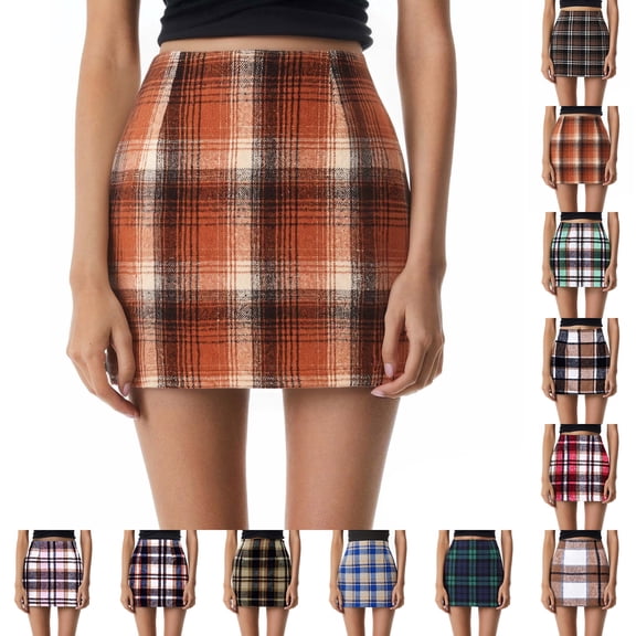 Gytharion Wool Bodycon Pencil Skirts for Women Elegant Plaid Print Business Casual Mini Skirt Ladies Soft Comfy High Waist Short Skirts
