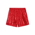 thumbnail image 6 of Mufeng Kids Girls Sequin Shorts Sparkly Hip Hop Jazz Dance Shorts Glitter High Waist Rave A Line Red 16, 6 of 7