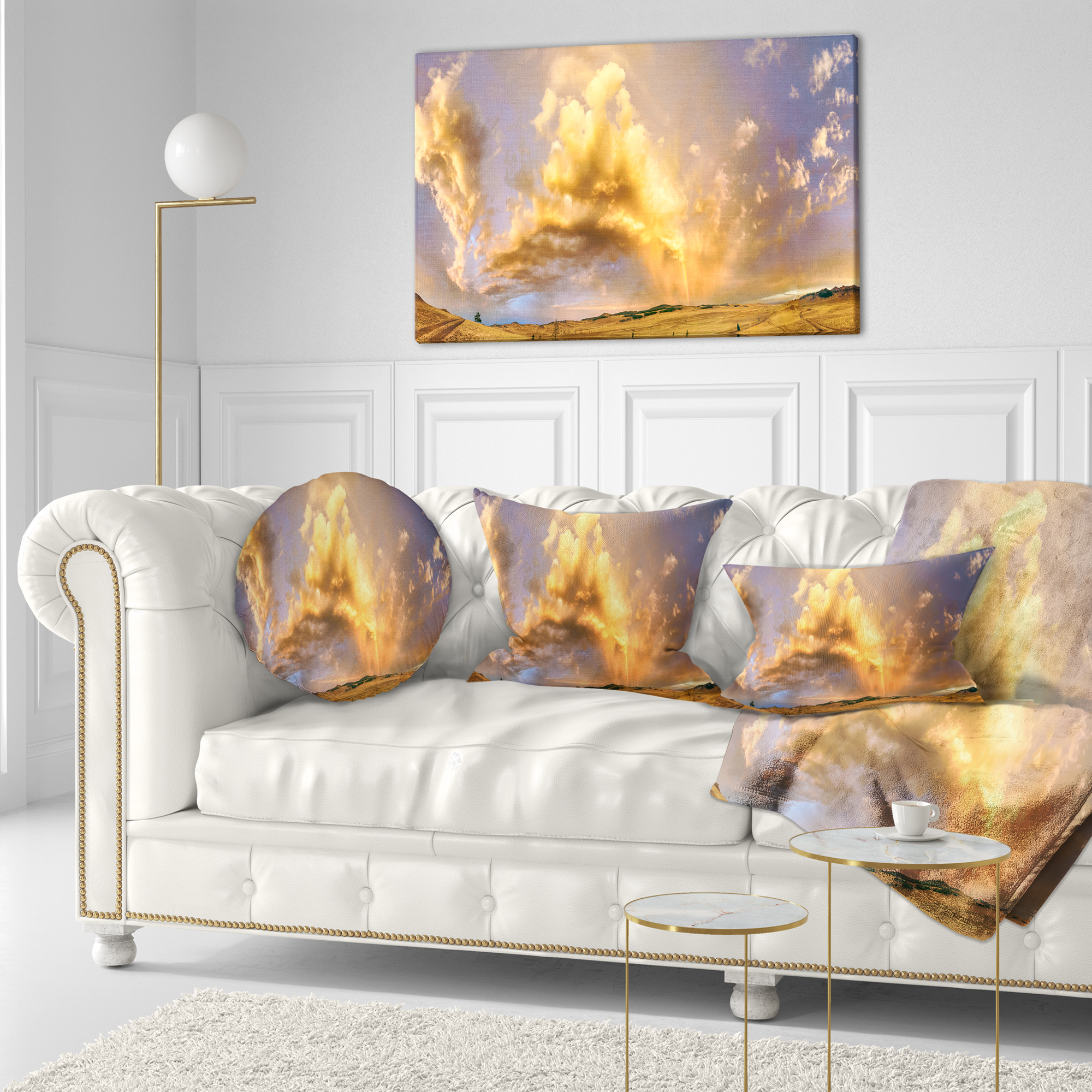 Designart Rainbow at Sunset After Storm - Landscape Photography Throw Pillow - 12x20