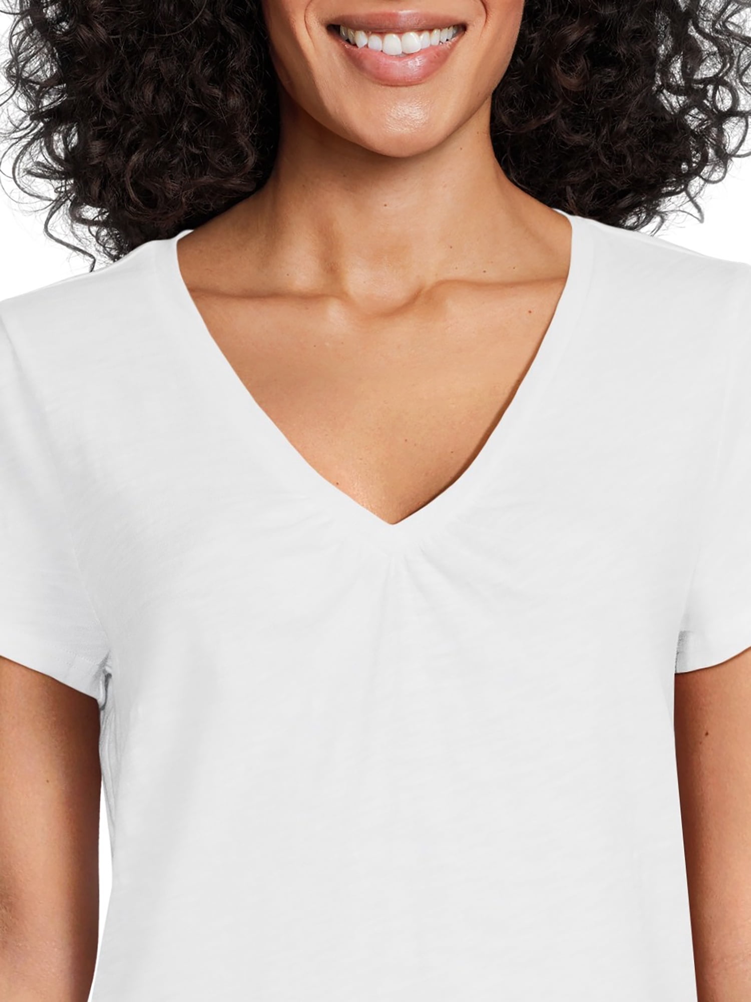 RealSize Women's Shirred V-Neck Tee with Short Sleeves, Sizes XS-3XL