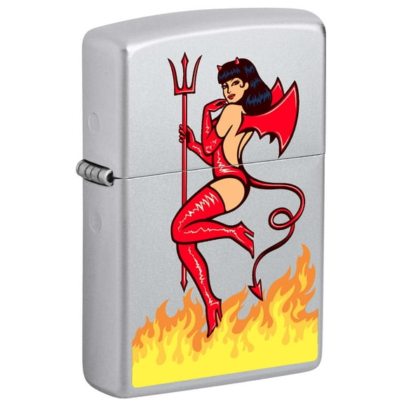 Zippo Lighter: Devil Pin-Up Girl - Satin Chrome 80984