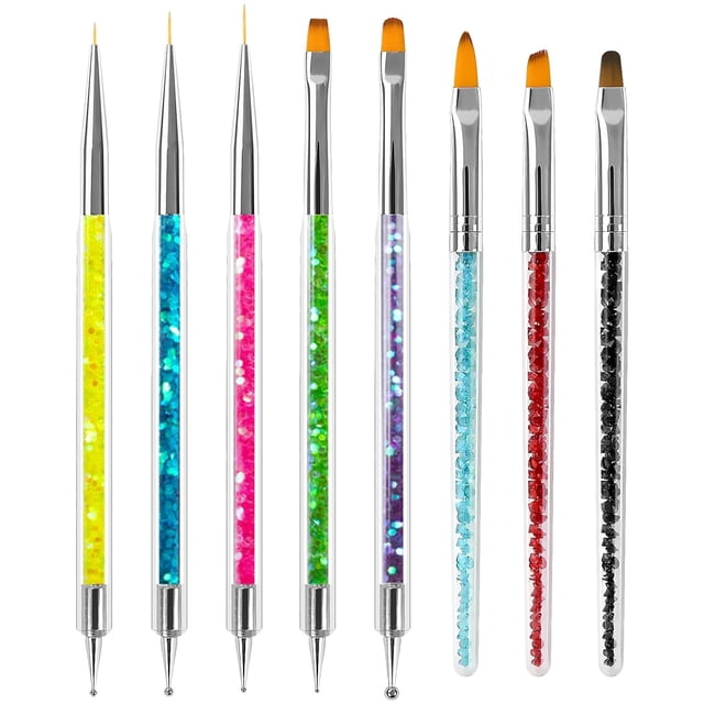 8 Uds. Pincel para uñas con función, pincel para delineador de uñas, pinceles de doble punta para decoración de uñas con mango de purpurina, para diseños de Arte de uñas DIY