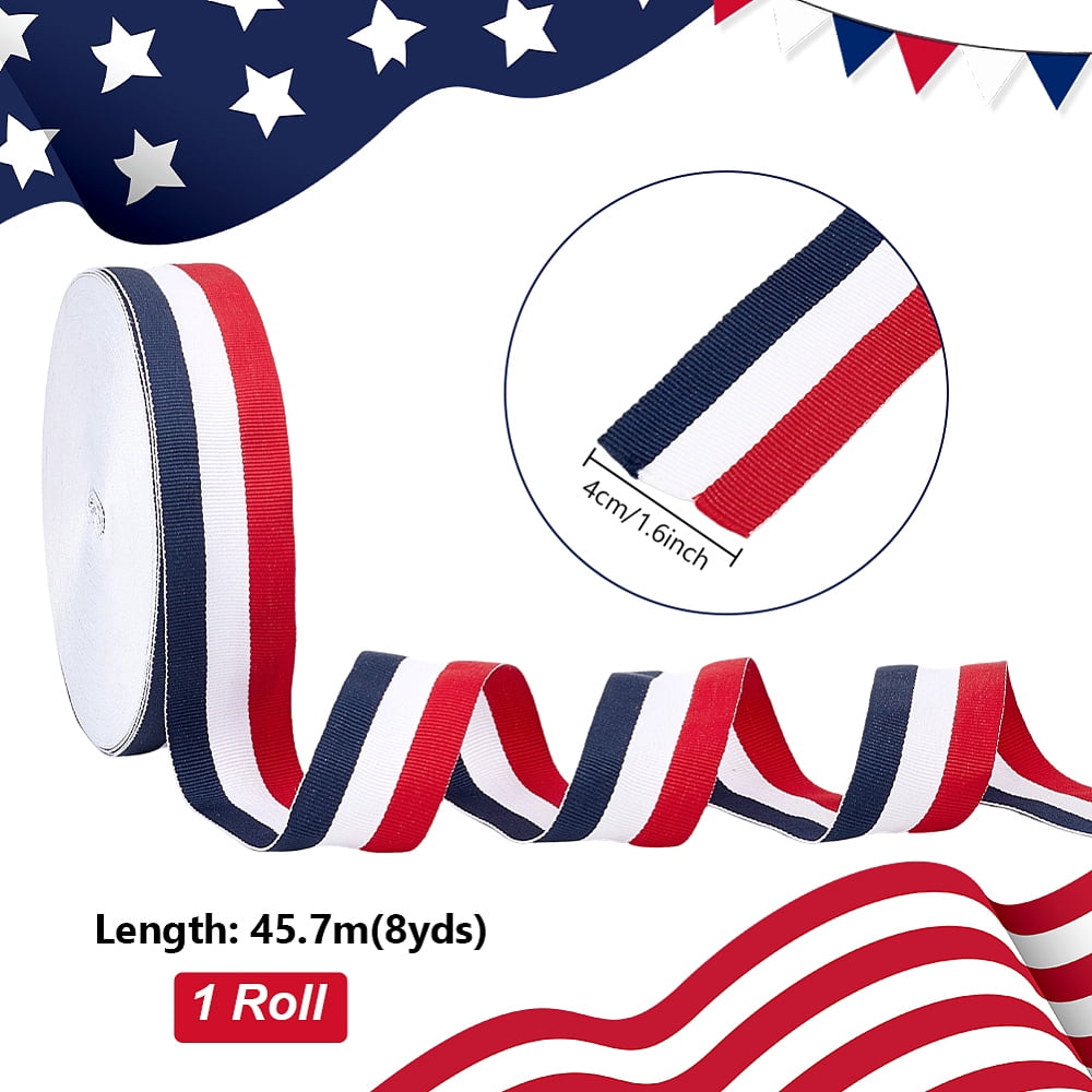 50 Yards Striped Grosgrain Ribbon Red White Blue Ribbon Polyester Grosgrain Ribbon Patriotic Ribbon Red Striped Ribbon 4th of July