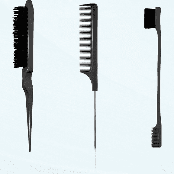 3 Pieces Hair Styling Comb Set Teasing Hair Brush Rat Tail Comb Edge Brush for Edge&Back Brushing, Combing, Slicking Hair for Women (Black)