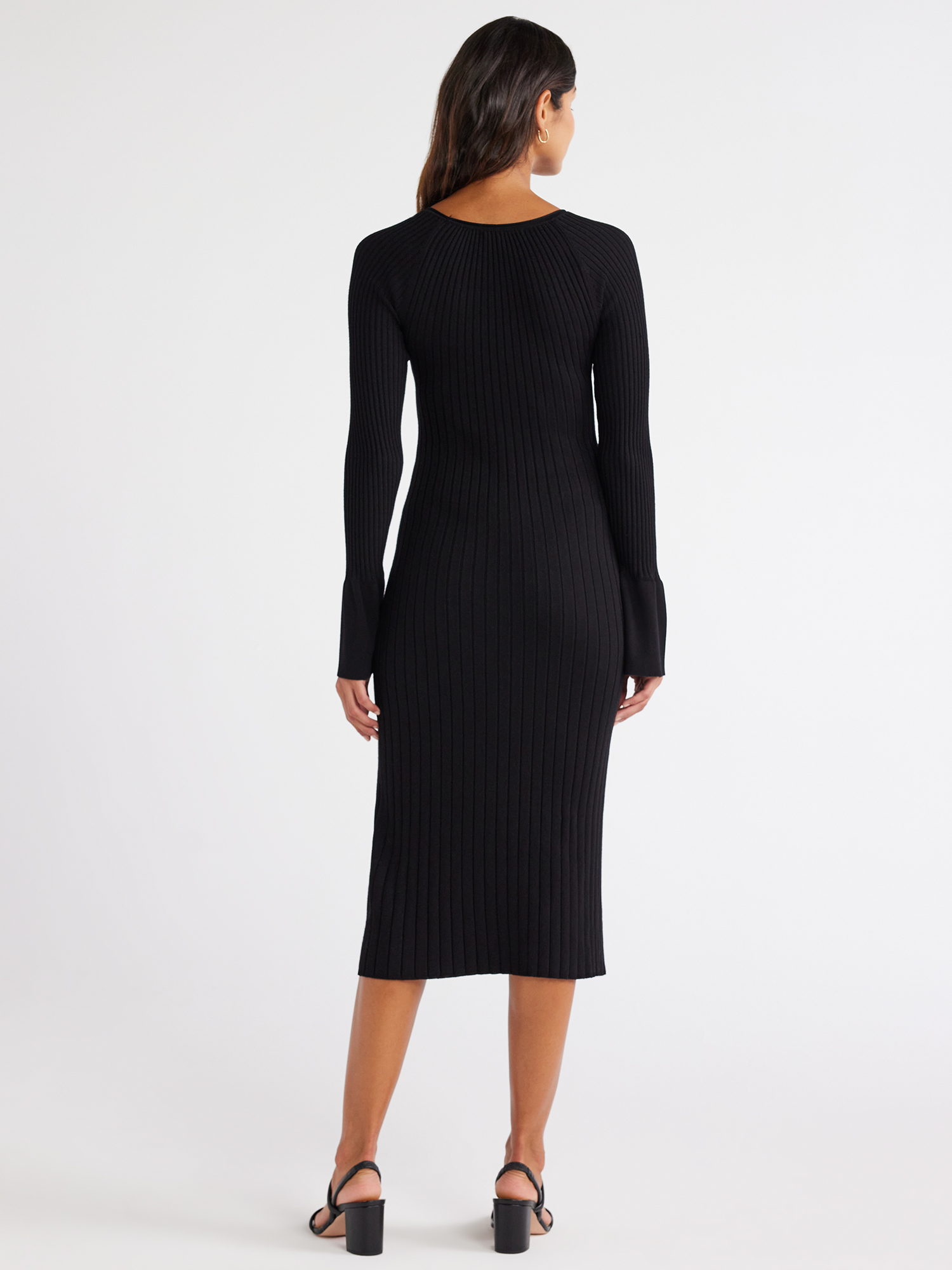 Free Assembly Women's Radiating Ribbed Midi Dress with Long Sleeves ...