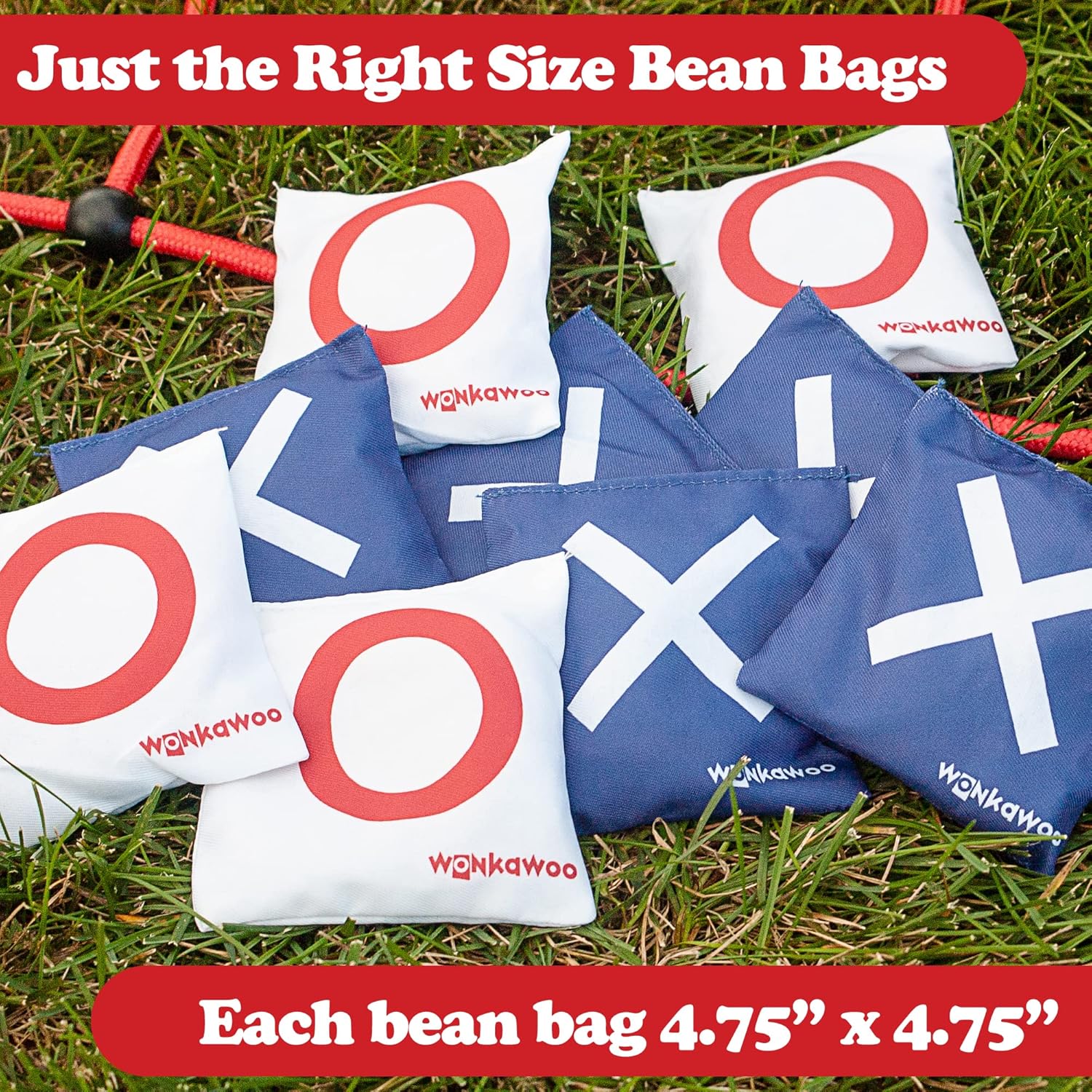 WonkaWoo Giant Tic Tac Toe Bean Bag Toss Game Playset, Large 3 ft x 3 ft Tic Tac Toe Rope Grid, Outdoors Lawn Yard Game for Family and Kids