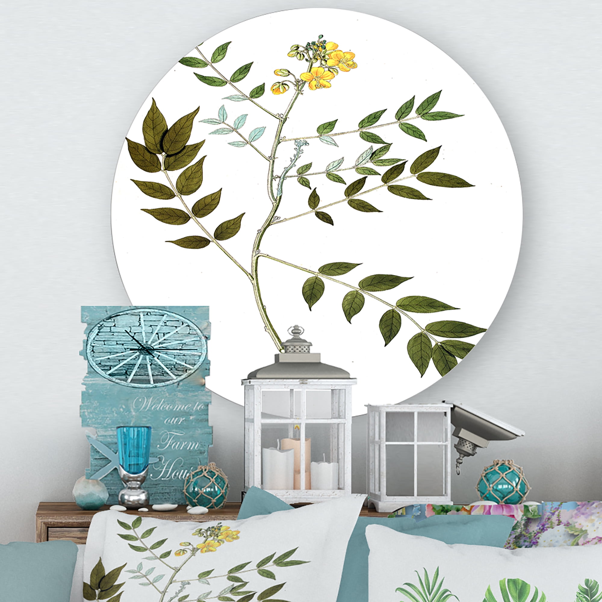 Designart 'Ancient Botanicals XVIII' Traditional Circle Metal Wall Art 11x11 - Disc of 11