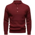 thumbnail image 5 of ZCFZJW Men's Fashion Stand Collar Pullover Lightweight Fall Winter Thick Warm Casual 1/4 Button Mock Neck Long Sleeve Knitted Dress Sweater Winter Work Tops with Pockets Wine XXL, 5 of 6