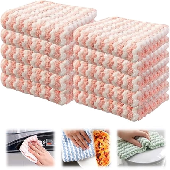 Bxaolu Microfiber Cleaning Cloth Lint Free Cleaning Rags, 10 Pack Fast Drying Dish Rags for Cleaning, Ultra Soft Super Absorbent Kitchen Dish Cloths for Wash Dishes,10 in x 10 in, Pink