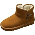 thumbnail image 5 of Snow Boots for Girls Boys Suede Slip on Furry Lined Buckle Ankle Strap Casual Platform Winter Flat Booties Khaki 2 Big Kid, 5 of 6