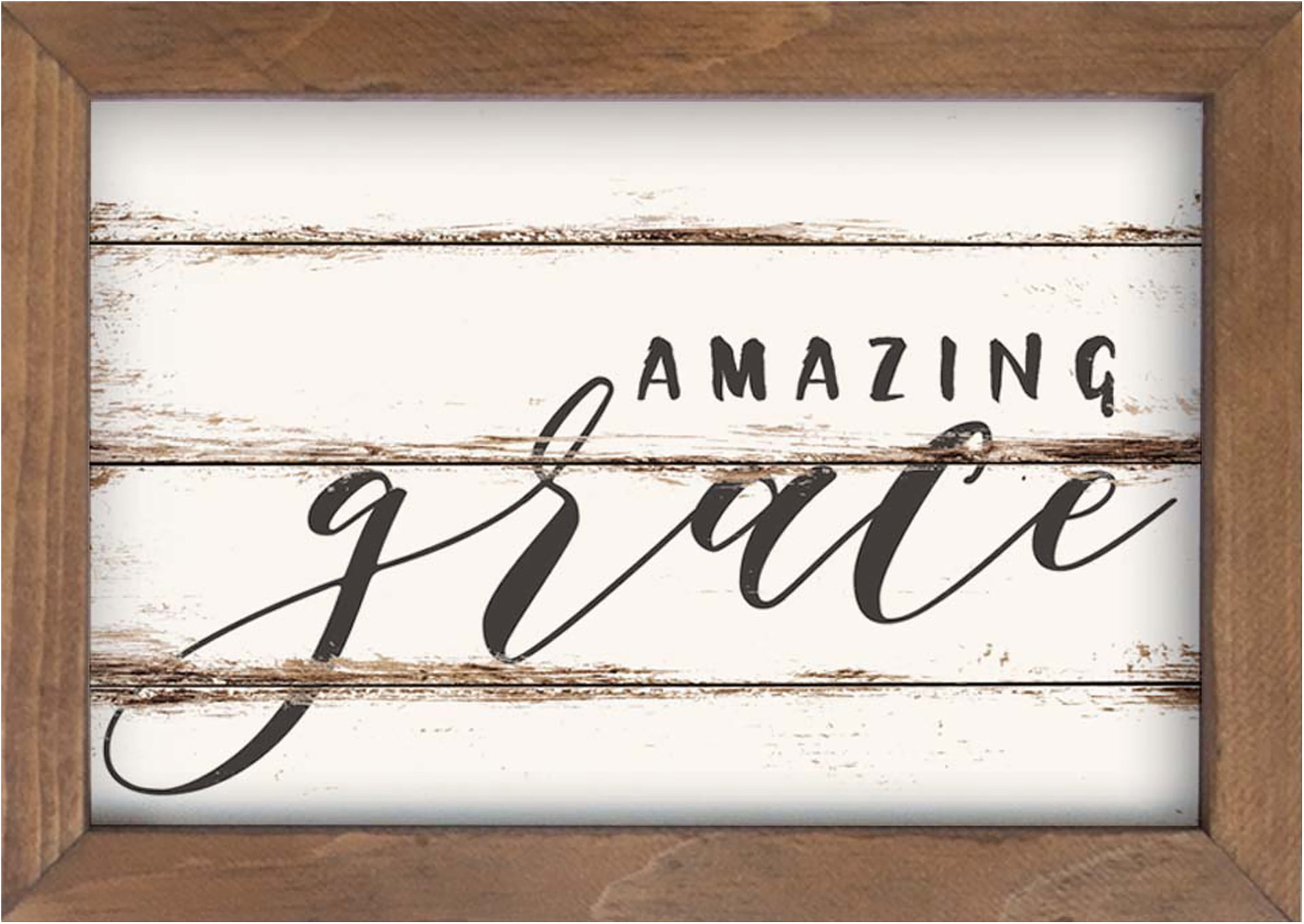 P GRAHAM DUNN Amazing Grace Vintage Whitewash Look 10 x 7 Inch Pine Wood Framed Wall Art Plaque