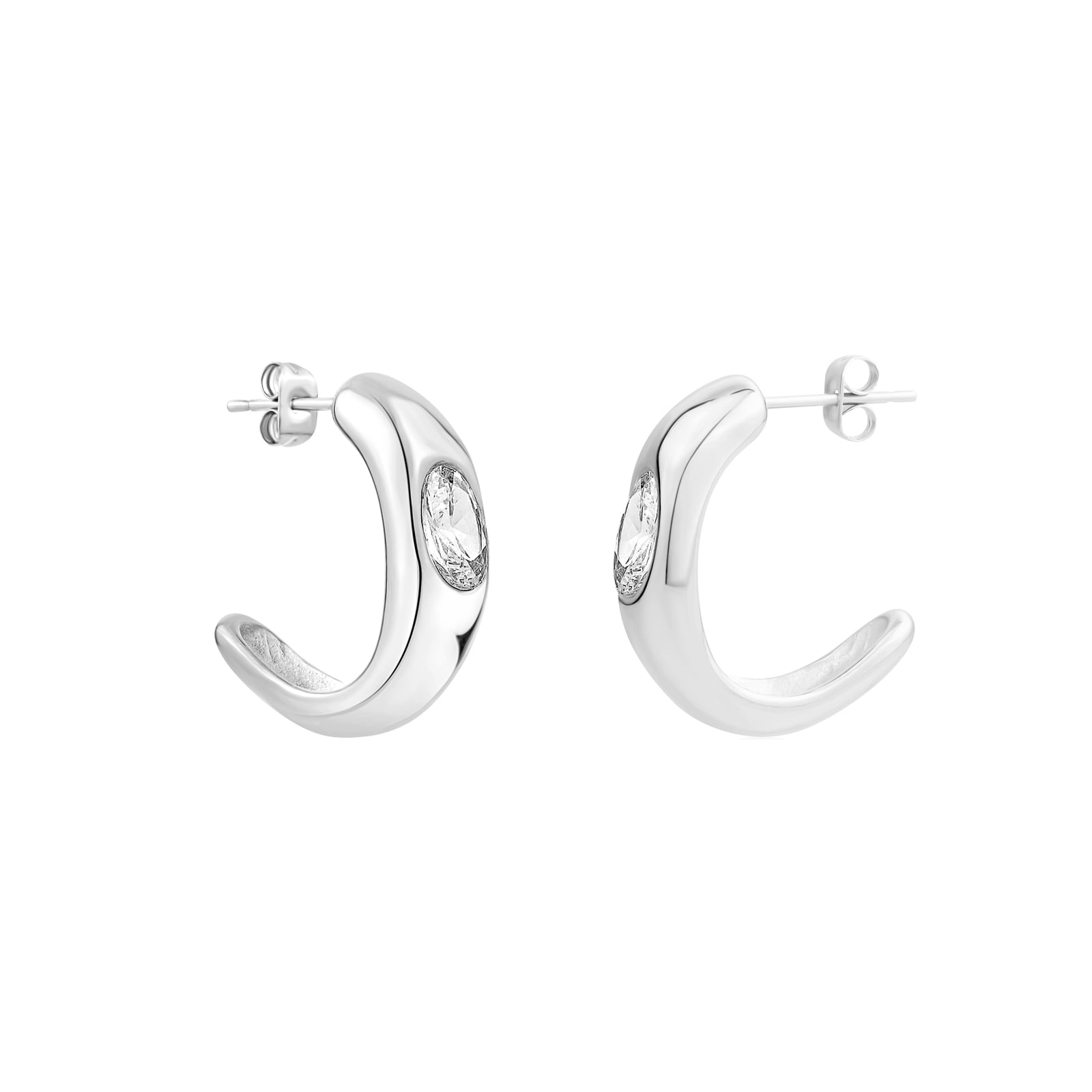 Sensitive Skin Stainless Steel Cubic Zirconia Open Hoop Earrings for Women