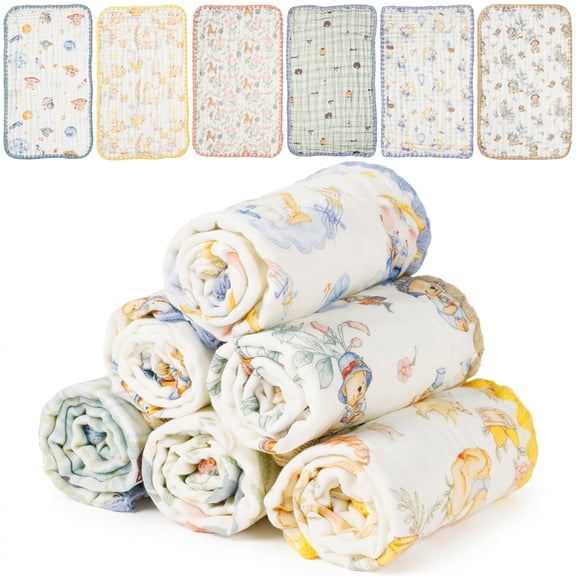 Threns Muslin Burp Cloths 6 Pack - 20" x 12" - Ultra Absorbent, 6-Layer 100% Cotton for Spit Up and Drool- Soft Gentle Baby Burp Rag for Unisex