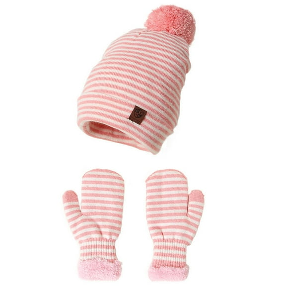 Otqutp Kid Girls Winter Hat Gloves Set Children Boys Warm Ski Earflap Hood Caps Cable Knit Gloves for Cold Weather 4-10Years(C,4-10Years)