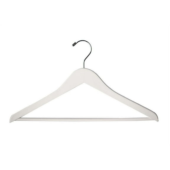 NAHANCO #8017W 17" White Gloss Flat Wooden Suit Hangers with Stationary Pant Bar (Pack of 100)