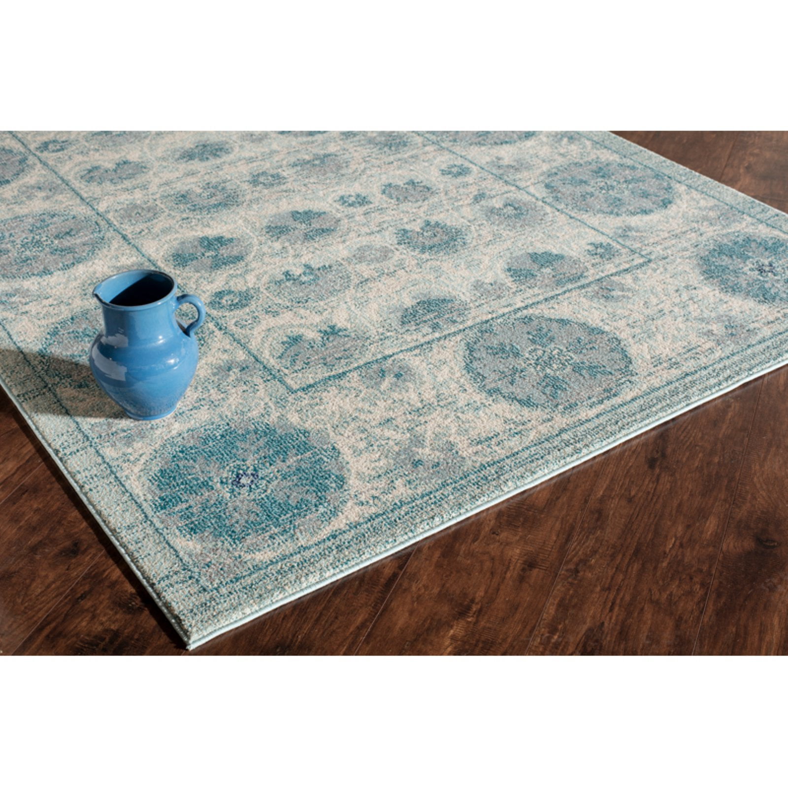 Rugs America Beverly Collection Ivory Blue BV100A Transitional Abstract Area Rug 4' x 5'7"