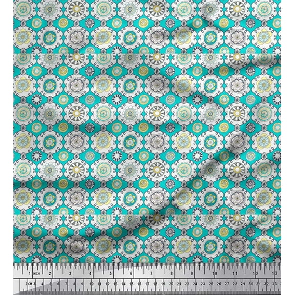 Soimoi Green Cotton Duck Fabric Floral Damask Printed Craft Fabric by the Yard 42 Inch Wide