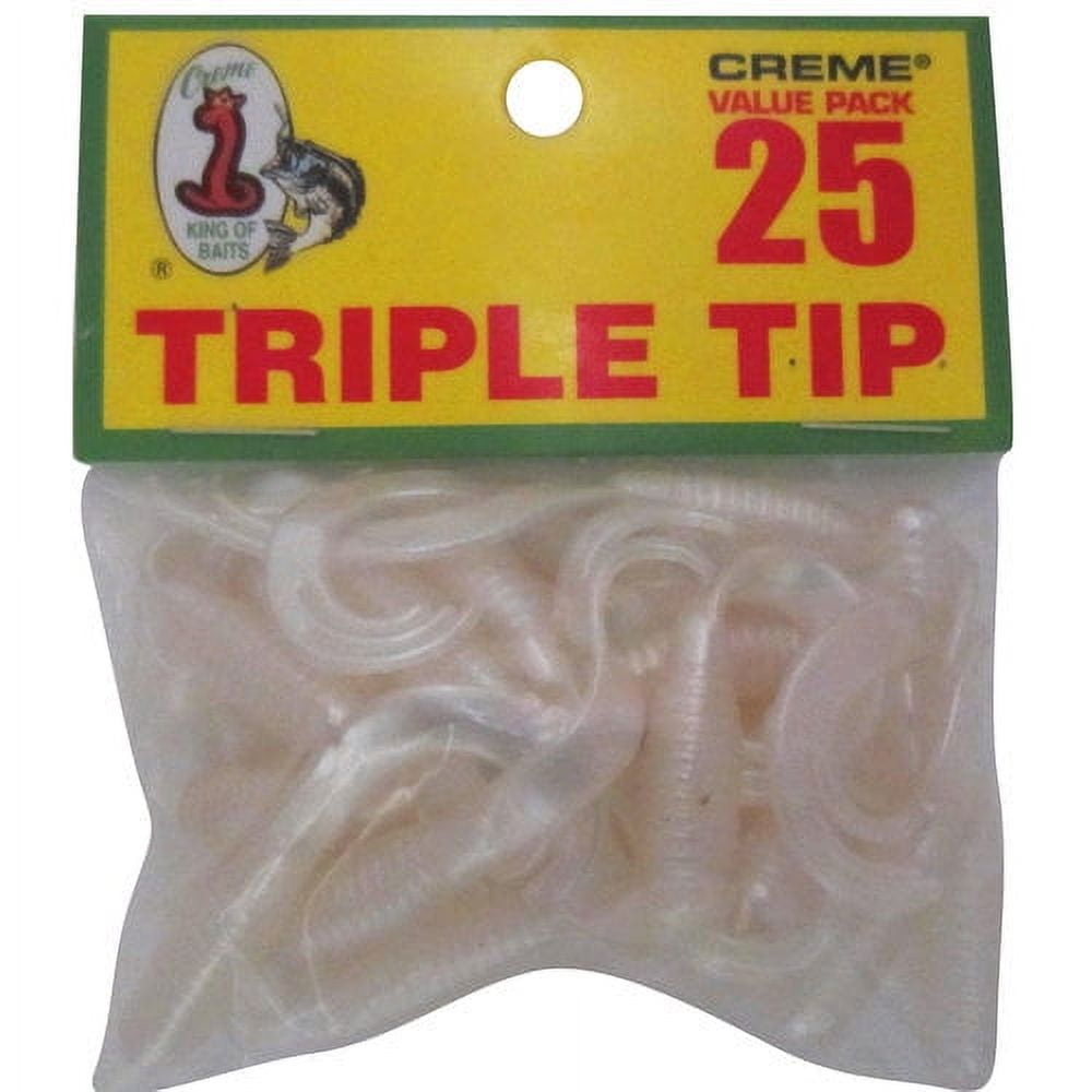 (2 pack) Creme 1.5" Triple Tip Grub Lures, Pearl, 25 Pack