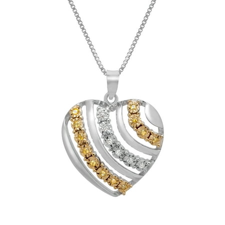 1/10 ct Yellow & White Diamond Heart Pendant Necklace in 14kt Gold-Plated Sterling Silver