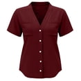 thumbnail image 7 of Yievot Womens Button Down Shirts Blouses V Neck Short Sleeve Relaxed Fit Summer Tops with Pockets, 7 of 7