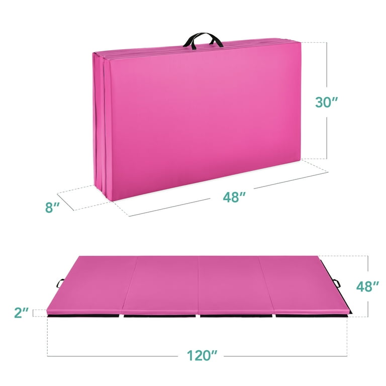 Best Choice Products 10ftx4ftx2in Folding Gym Mat 4 Panel Gymnastics Workout Floor Mats w Handles Pink
