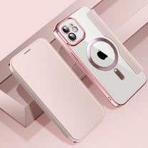 Feishell Flip Case for iPhone 11 with Camera Lens Protect Film,Magnetic Closure PU Leather Folio Case with RFID Blocking Card Slots Luxury Plating Transparent Phone Cover,Pink