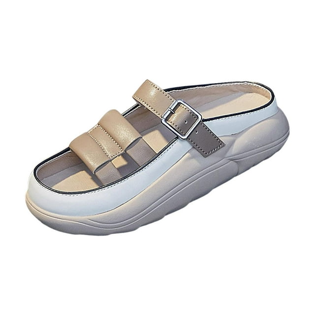 Sandalias de mujer con goma, sandalias de playa con chanclas, sandalias planas, ligeras Caqui