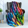 thumbnail image 4 of Crayon Soft Flannel Fleece Throw Blanket, Close up Photo of Painting Crafts in Assorted Colors with Blurred Background, Cozy Plush for Indoor and Outdoor Use, 60" x 80", Multicolor, by Ambesonne, 4 of 5