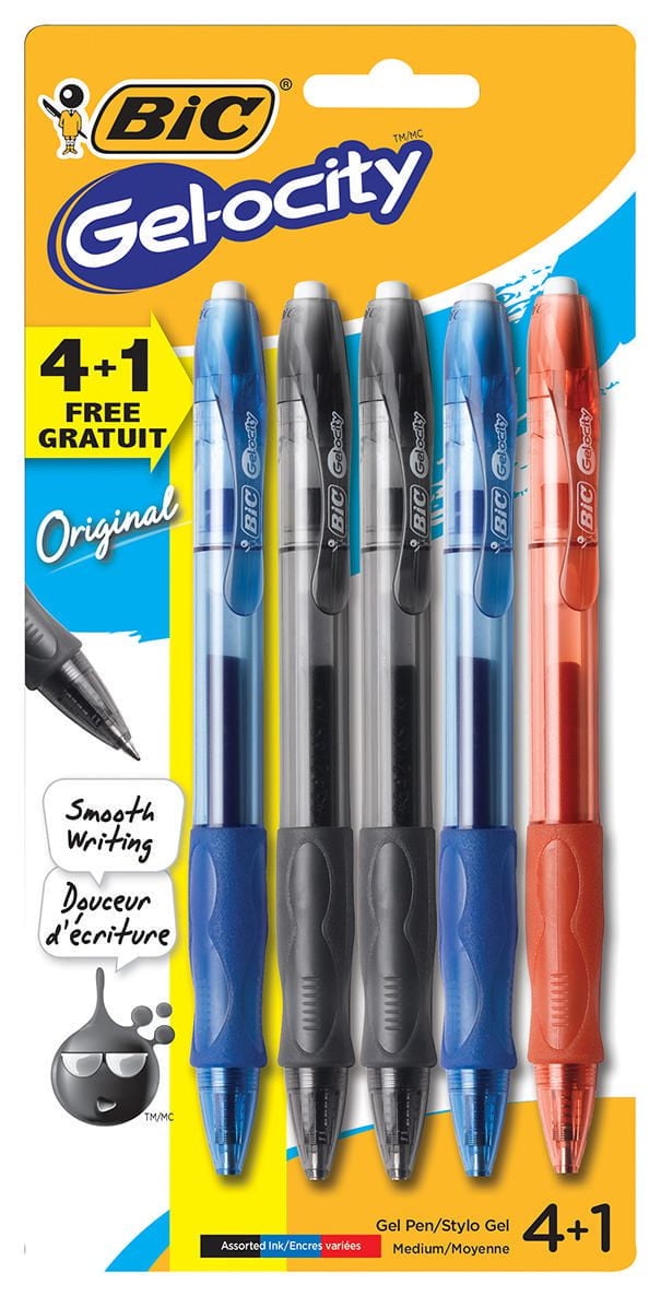 Stylo gel rétractable BIC Gel-ocity Original, Stylo gel rétractable, rechargeable et à l’écriture douce; parfait pour toutes les occasions, pointe moyenne (0,7 mm), prise profilée confortable, pa