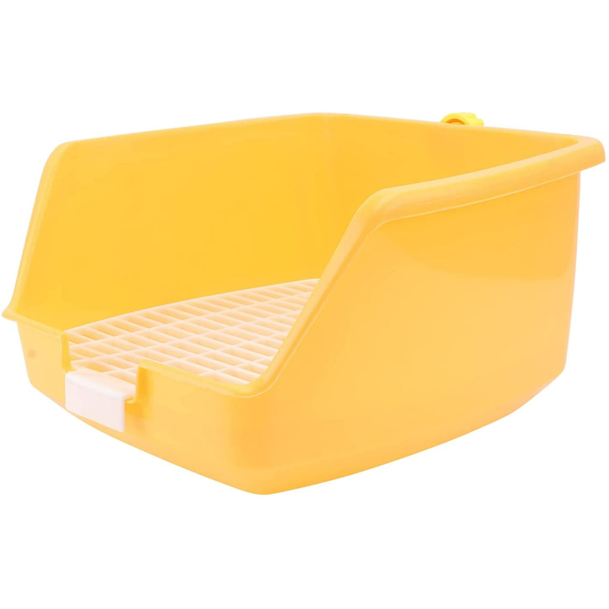 Iguohao Hamster Litter Box Glass Small Animal Litter Potty Trainer Pet Training Toilet For Hamster Gerbil Bunny Guinea Pig Chinchilla Pink Yellow 11.8