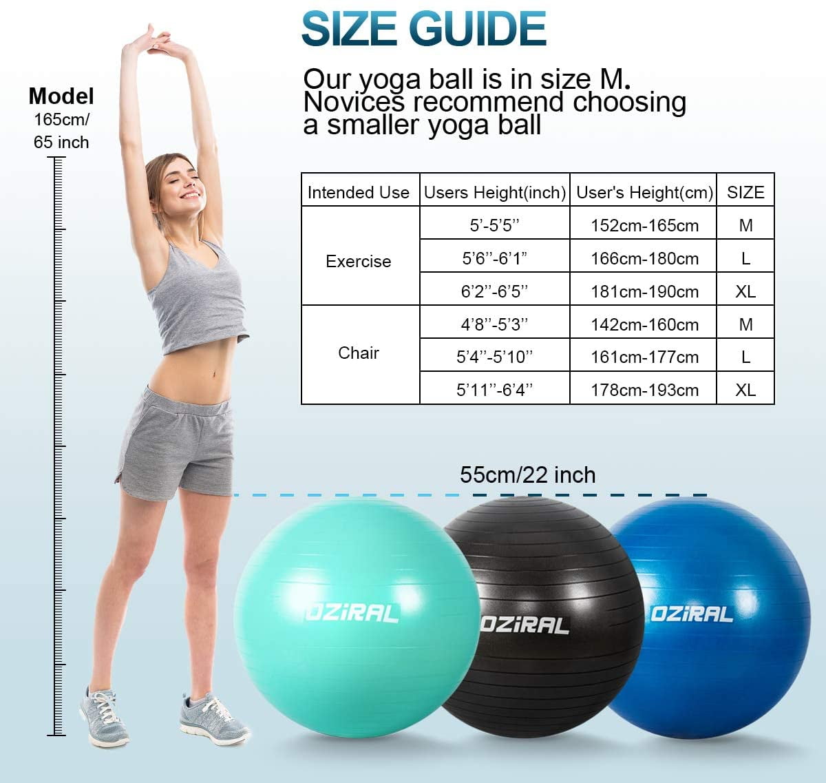 Exercise Ball 55 cm with Pump Pregnancy Birthing Ball Yoga 