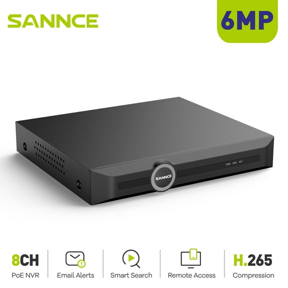 SANNCE PoE  H.265  NVR 6MP 8 Channel, 6MP CCTV Security Camera System Network Video Recorder Supports 6MP 5MP 3MP 2MP HD PoE Surveillance IP Camera, AI Human/Vehicle Detection, No HDD, Remote Access