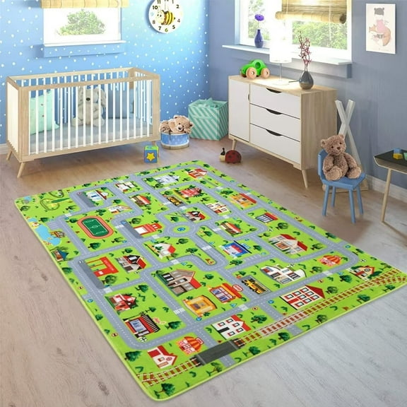 FairOnly Non Slip Kids Rug 3'x5' Road Traffic Carpet Super Soft Thick Game Play Area Rug Baby Playroom Mat, Gray